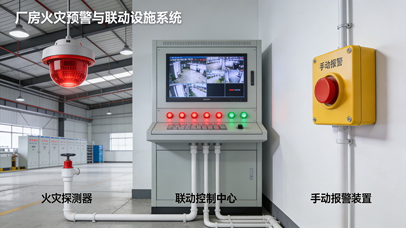 廠房火災預警與聯(lián)動設施示意圖